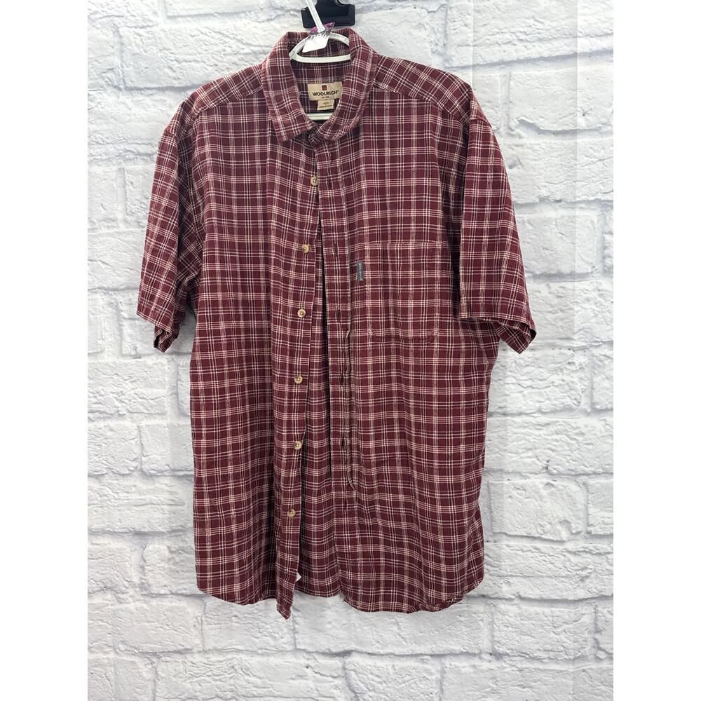 Woolrich Men's Plaid Casual Button Down REd White Black Large